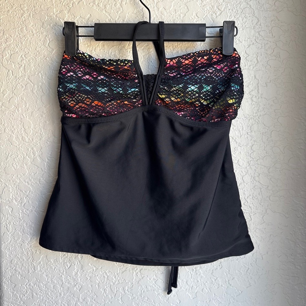 Women Small OP‎ Tankini Top Y2K Cheetah Crochet Lisa Frank Black Rainbow Animal
